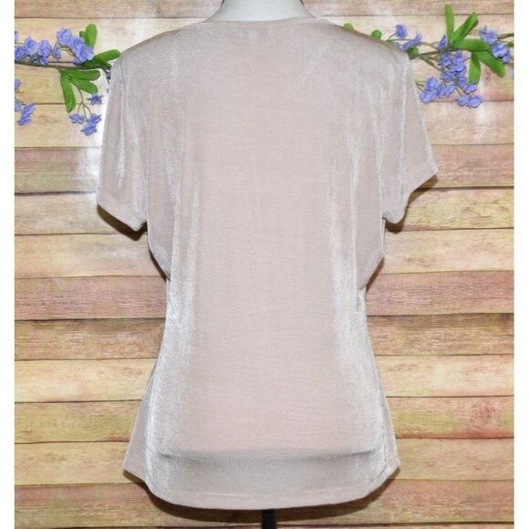Another Love Ladies Beige Blouse Top Size L Shiny Slinky Neutral Career Casual - Picture 5 of 8